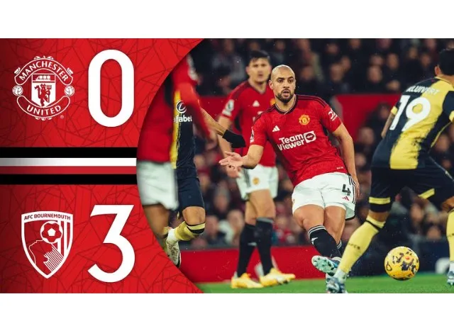 MU thua cay đắng 0-3 trên sân nhà trước Bournemouth