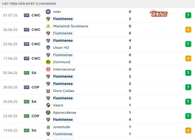 Phong độ thi đấu Fluminense 